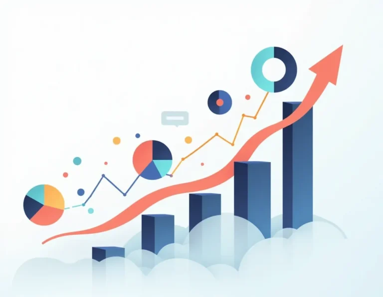 Abstract data visualization showing ascending charts and search analytics elements for content audit optimization