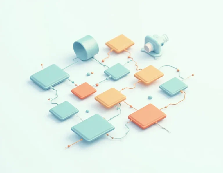 Organized grid system with colored blocks representing scalable content calendar structure and workflow components