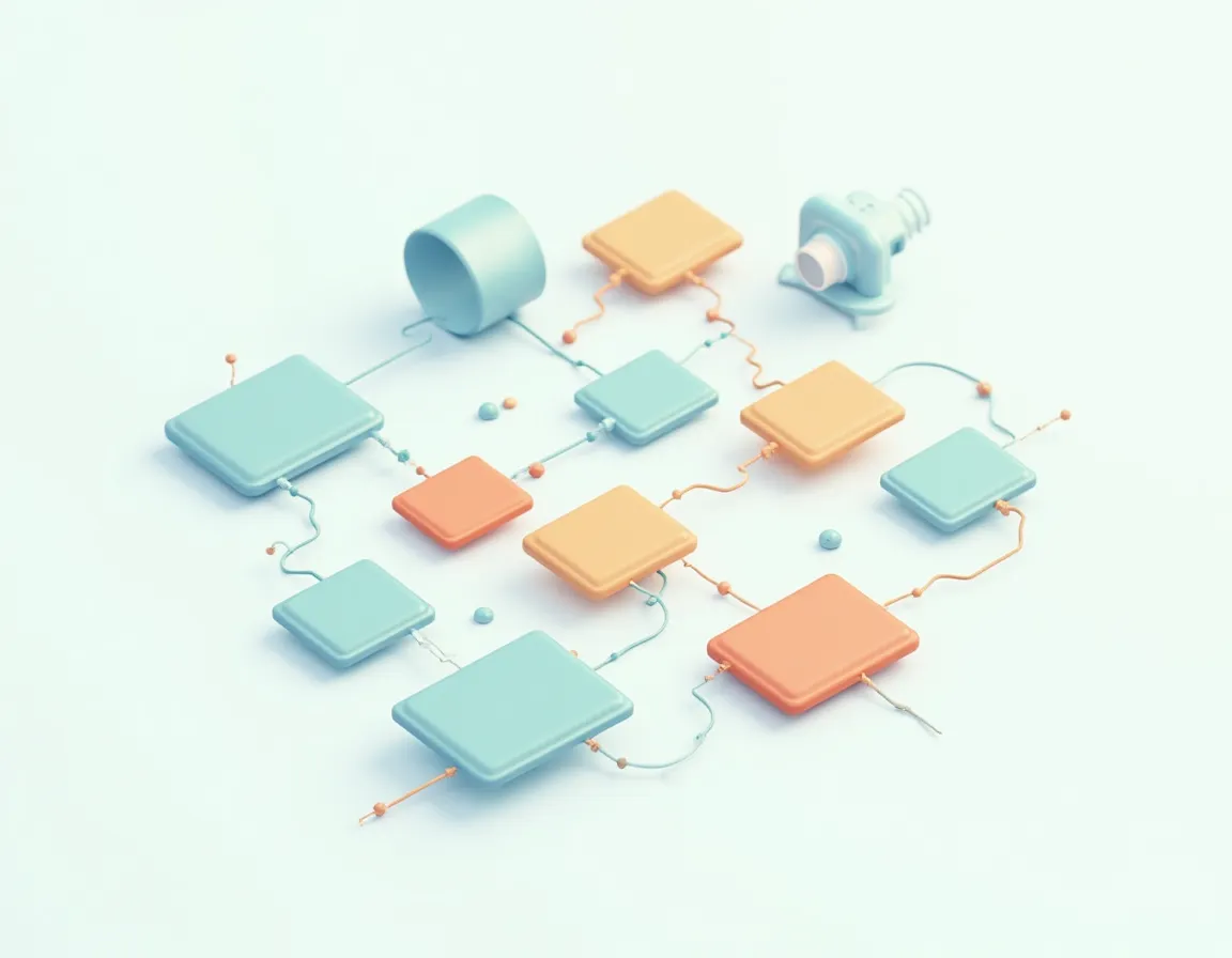 Organized grid system with colored blocks representing scalable content calendar structure and workflow components
