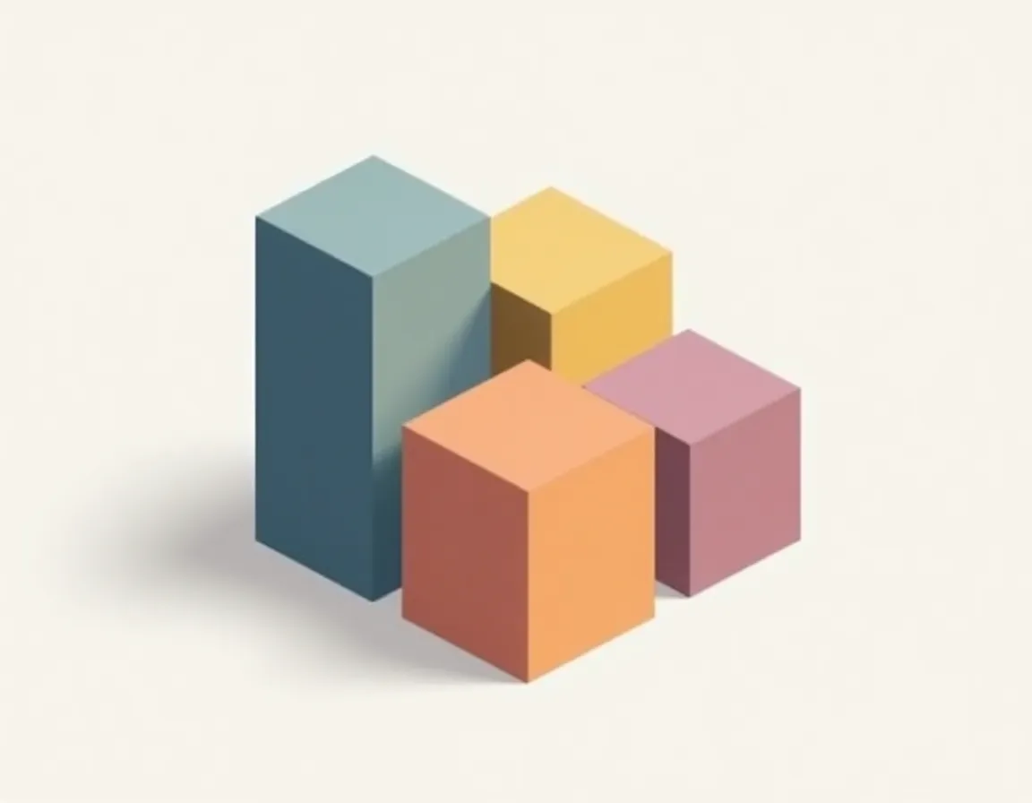 Five colorful geometric pillars arranged as foundational building blocks for content brief creation