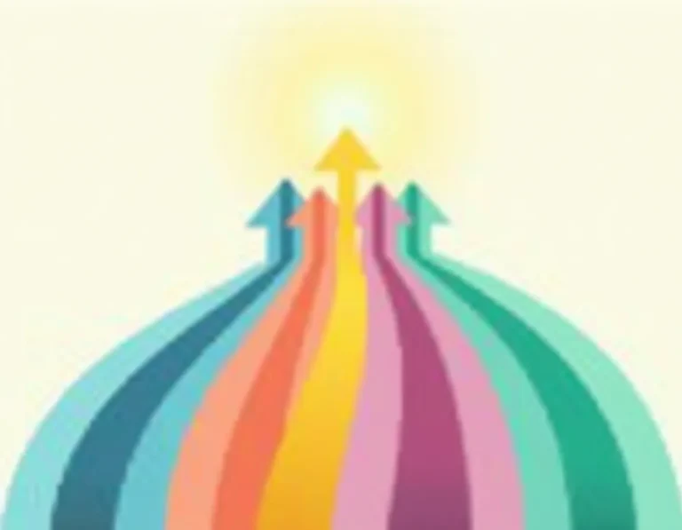 Five colorful geometric pathways converging toward a central point, representing different headline writing approaches