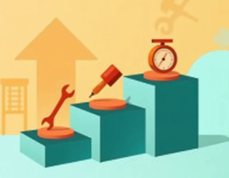 Three ascending platforms with home service trade tools showing progressive publishing frequency impact