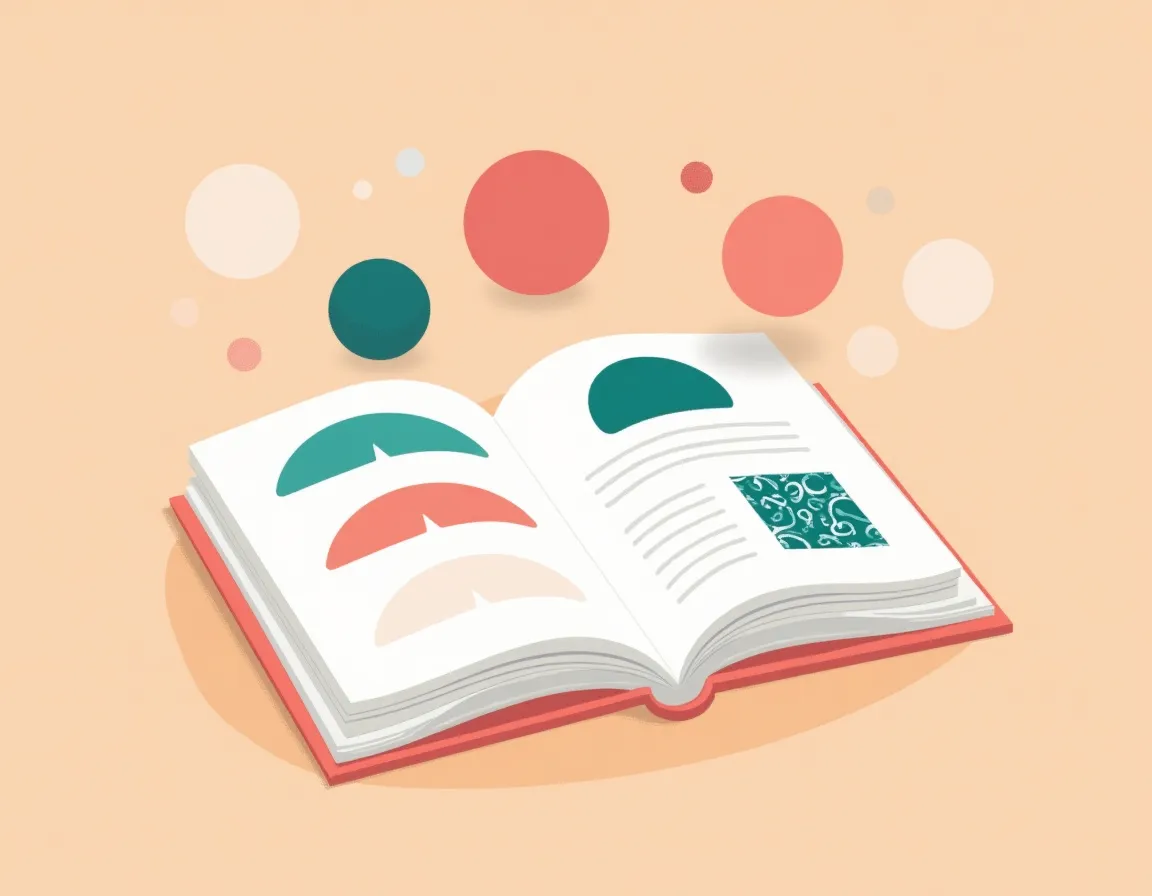 Open brand style guide displaying color swatches, geometric patterns, and visual design elements for content consistency