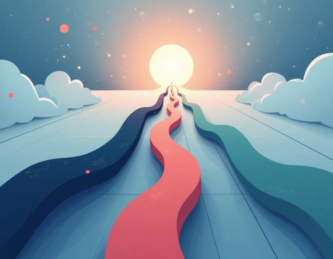Three colored pathways converging to illustrate different attribution model approaches for tracking visitor journeys