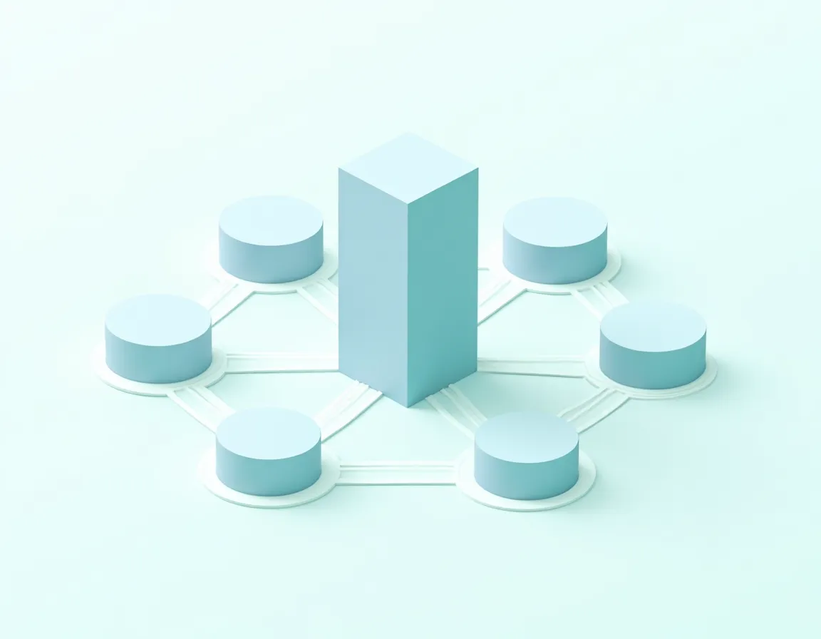 Hub-and-spoke content architecture with central pillar branching to topic clusters