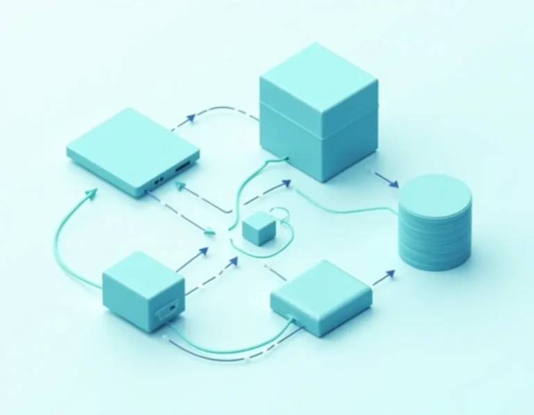 Interconnected workflow components showing content management strategy flow from planning through execution stages
