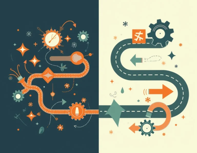 Visual comparison of chaotic manual content workflows versus streamlined automated content marketing systems