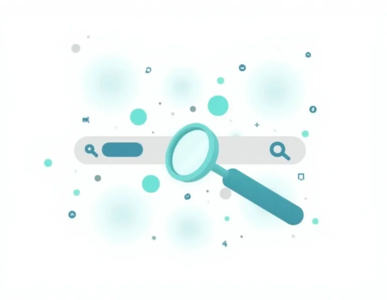 Magnifying glass analyzing search keywords with connected nodes showing search intent pathways for service businesses