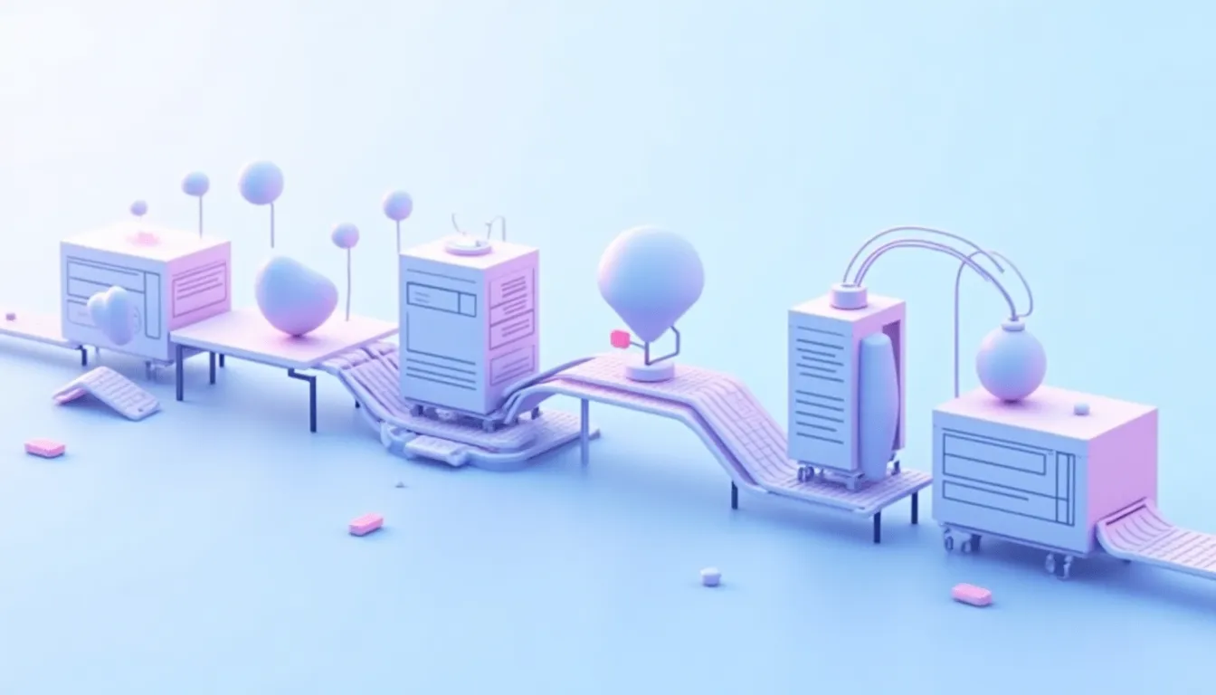 Automated content pipeline transforming raw materials into structured SaaS marketing content across parallel production tracks