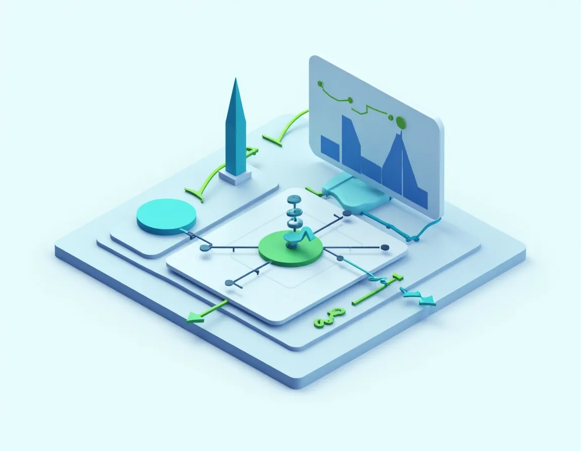 Abstract representation of SEO analytics workflow with interconnected data pathways and performance metrics