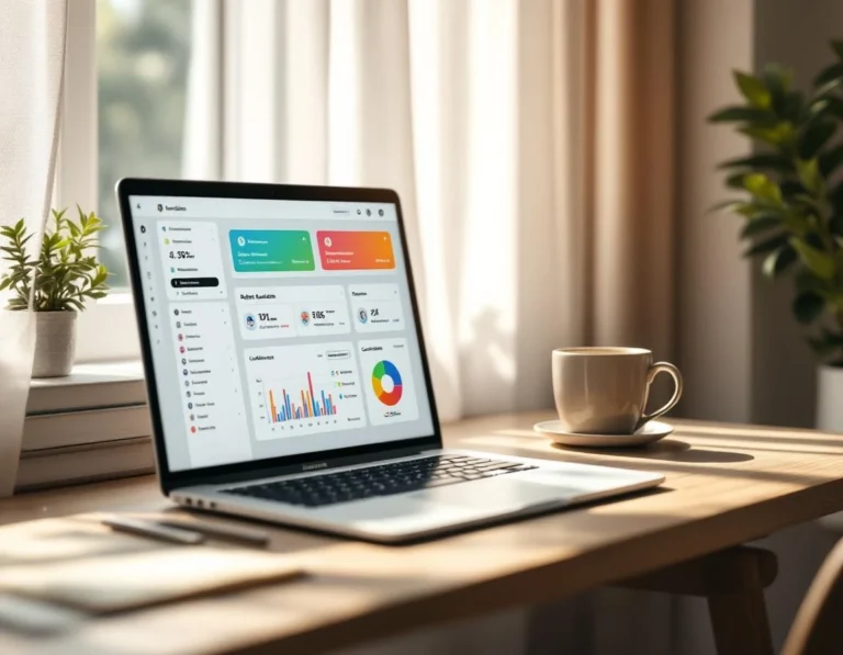 Modern home office with laptop displaying healthcare compliance dashboard and physician supervision interface