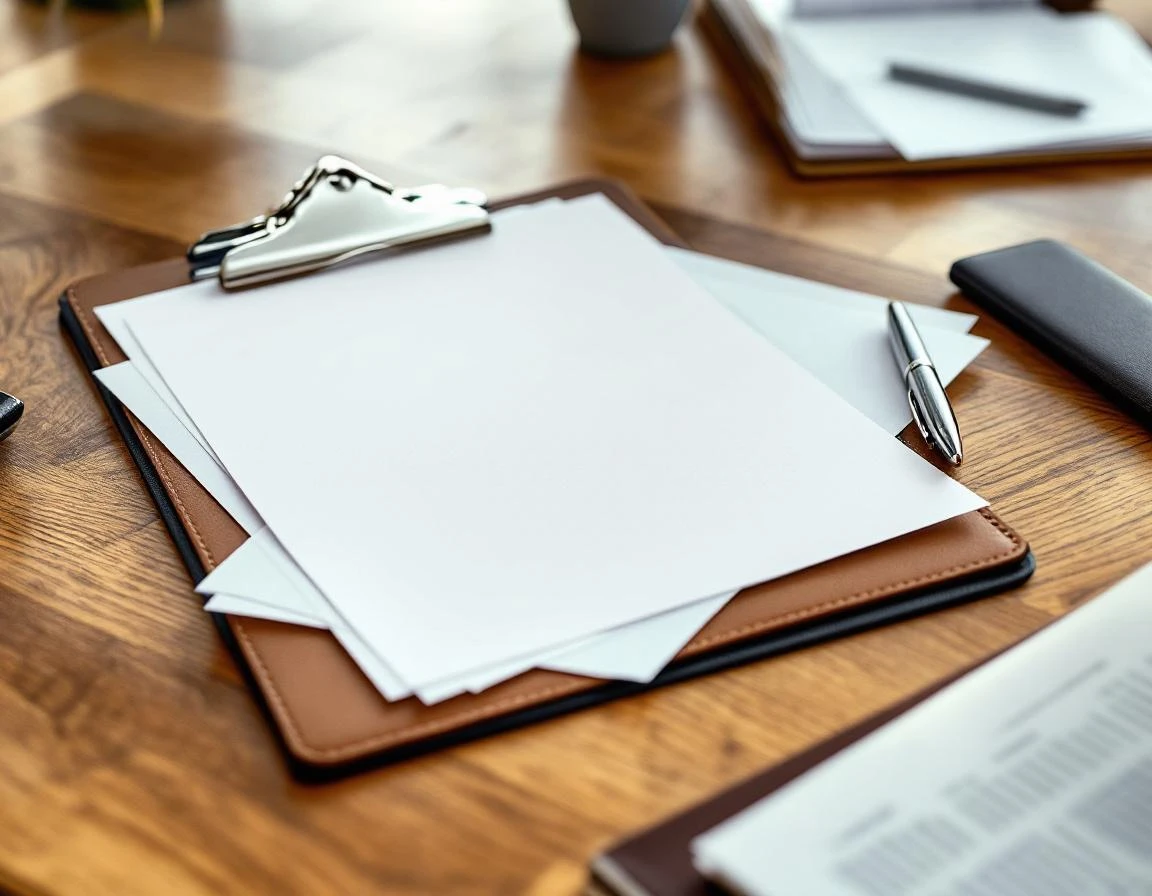 Organized insurance claim paperwork and pen on wooden desk with natural lighting