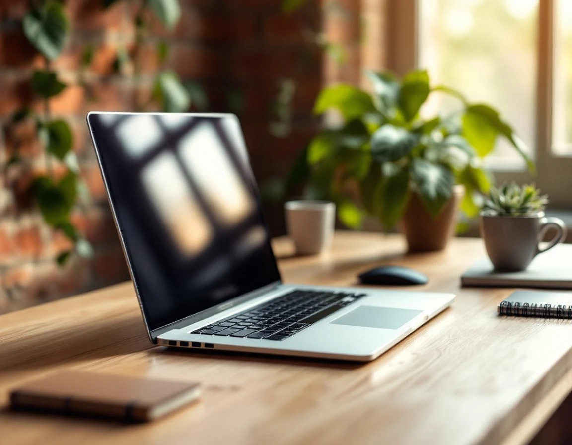 Laptop workspace showing performance diagnostic tools on wooden desk with natural office lighting