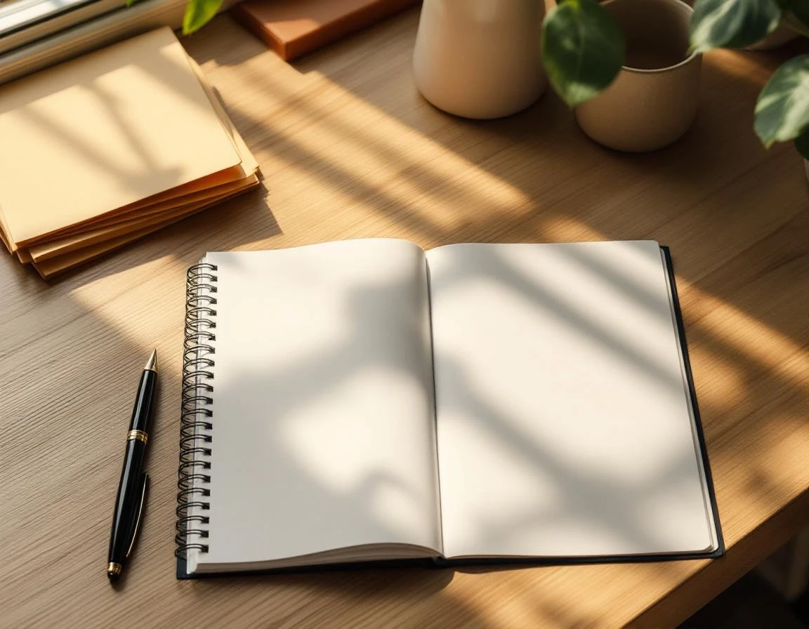Empty planner and office supplies on wooden desk with natural window lighting suggesting deadline planning season