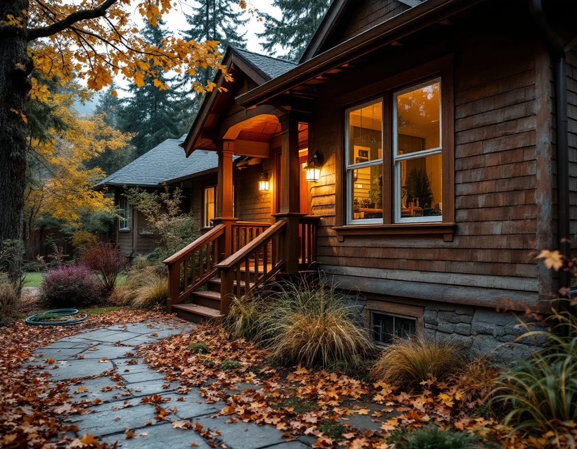 Suburban home exterior in fall showing foundation and entry points where rodents seek shelter before winter