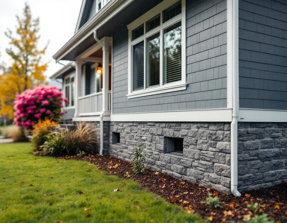 Craftsman home exterior showing sealed foundation perimeter and maintained landscaping during fall season