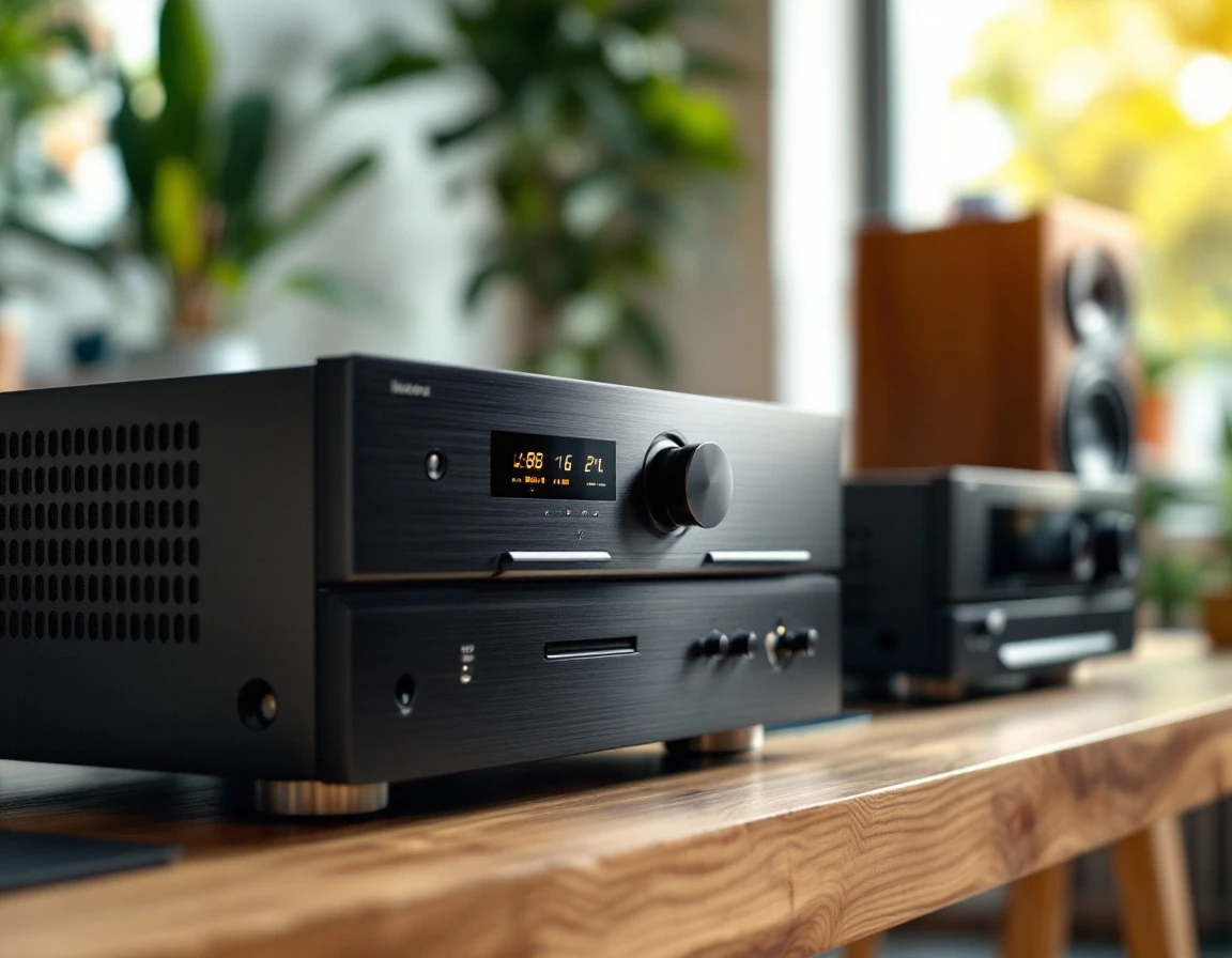 Professional AV receivers arranged for equipment comparison with displays powered off