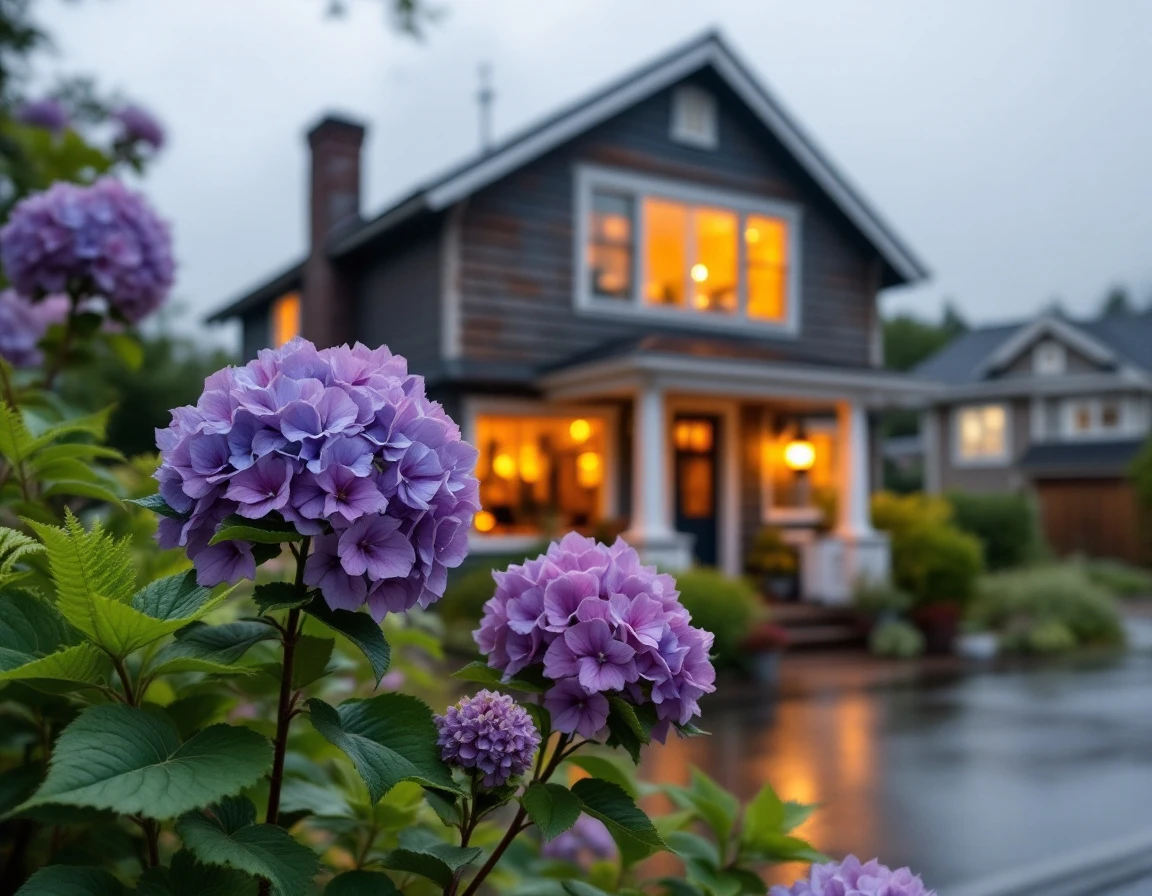 Vacation rental home at dusk with warm lighting and natural landscaping creating inviting direct booking atmosphere