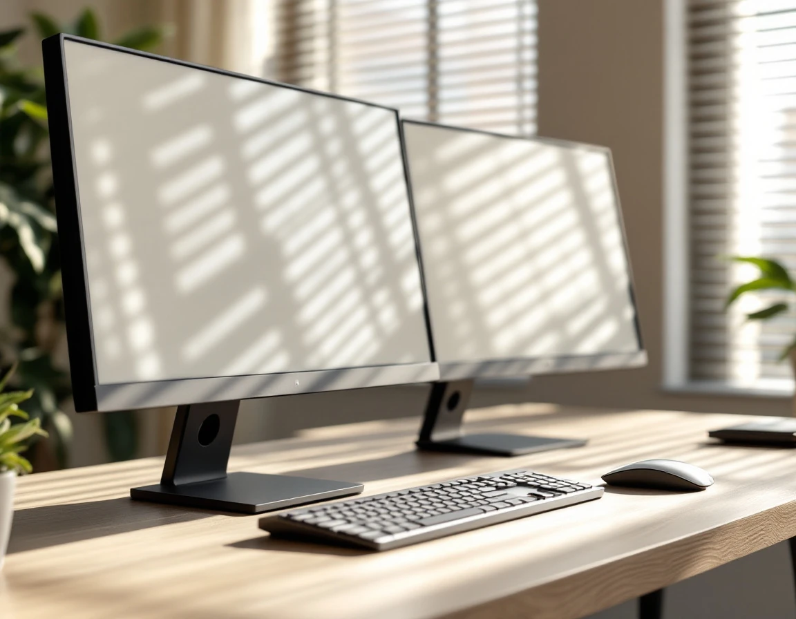 Professional workspace with dual monitors showing reflections, suggesting real-time mortgage rate analysis environment
