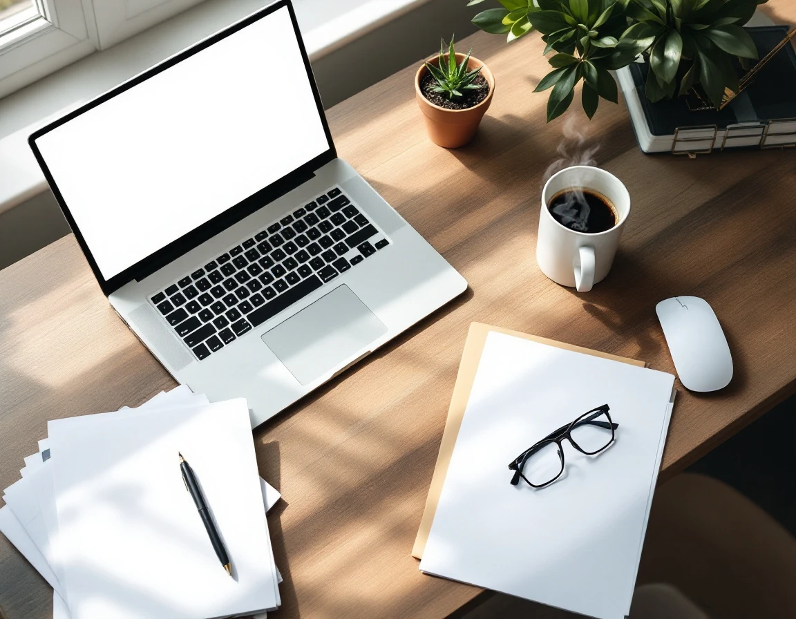 Clean workspace with laptop and coffee suggesting focused content preparation during off-peak hours
