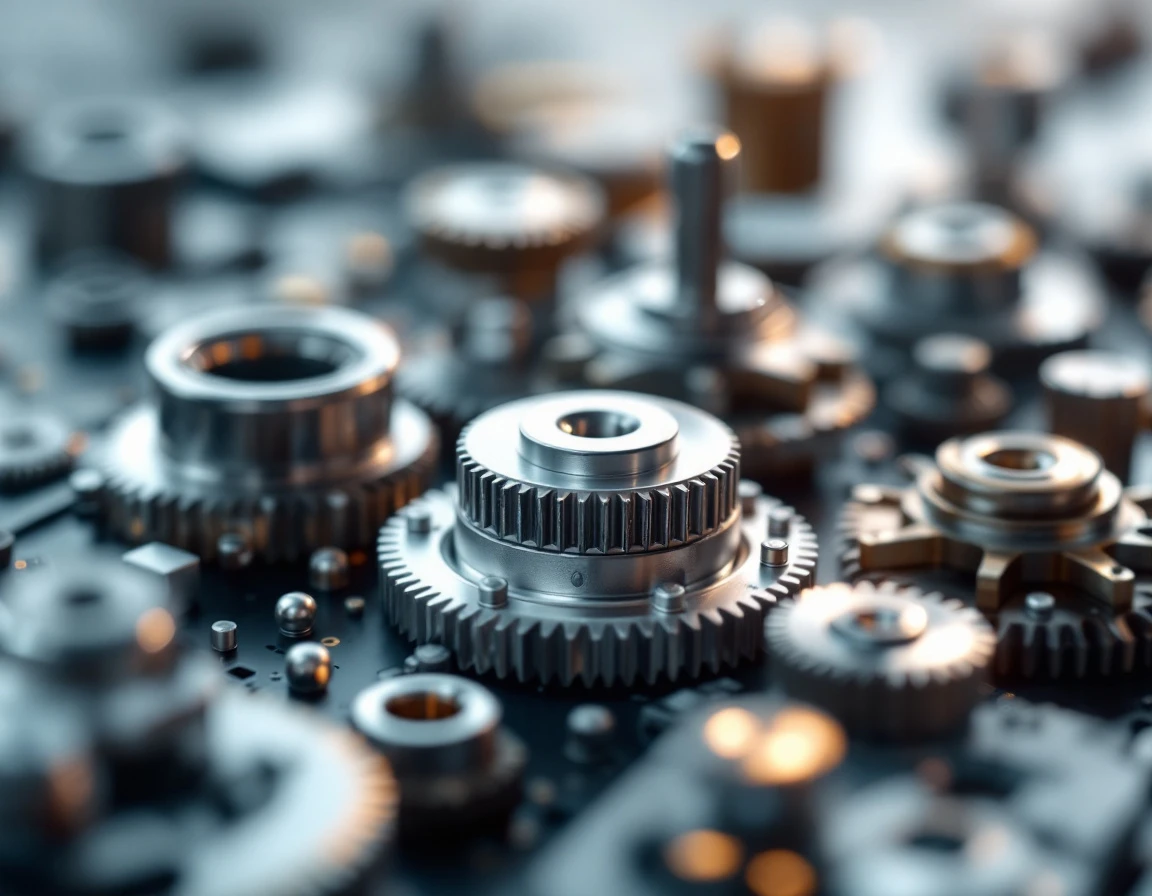 Precision mechanical components arranged in geometric patterns representing algorithmic optimization structure