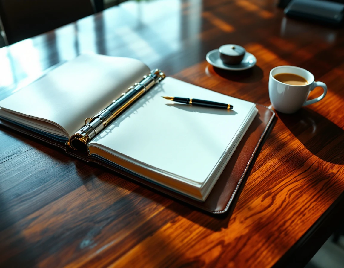 Organized compliance binder and documentation materials on a financial professional's desk with morning light