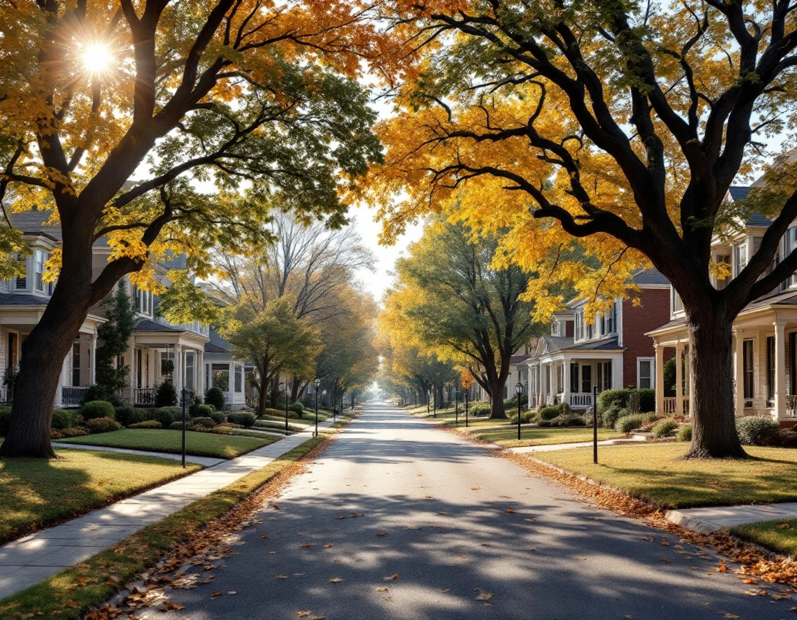 Tree-lined residential street with well-maintained homes showcasing neighborhood character and community appeal