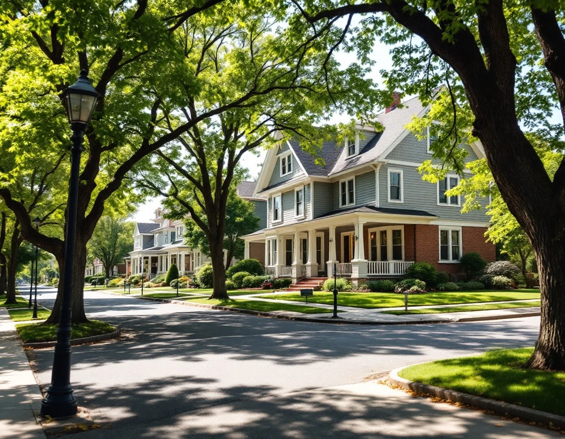 Tree-lined residential street showcasing established neighborhood character and community atmosphere