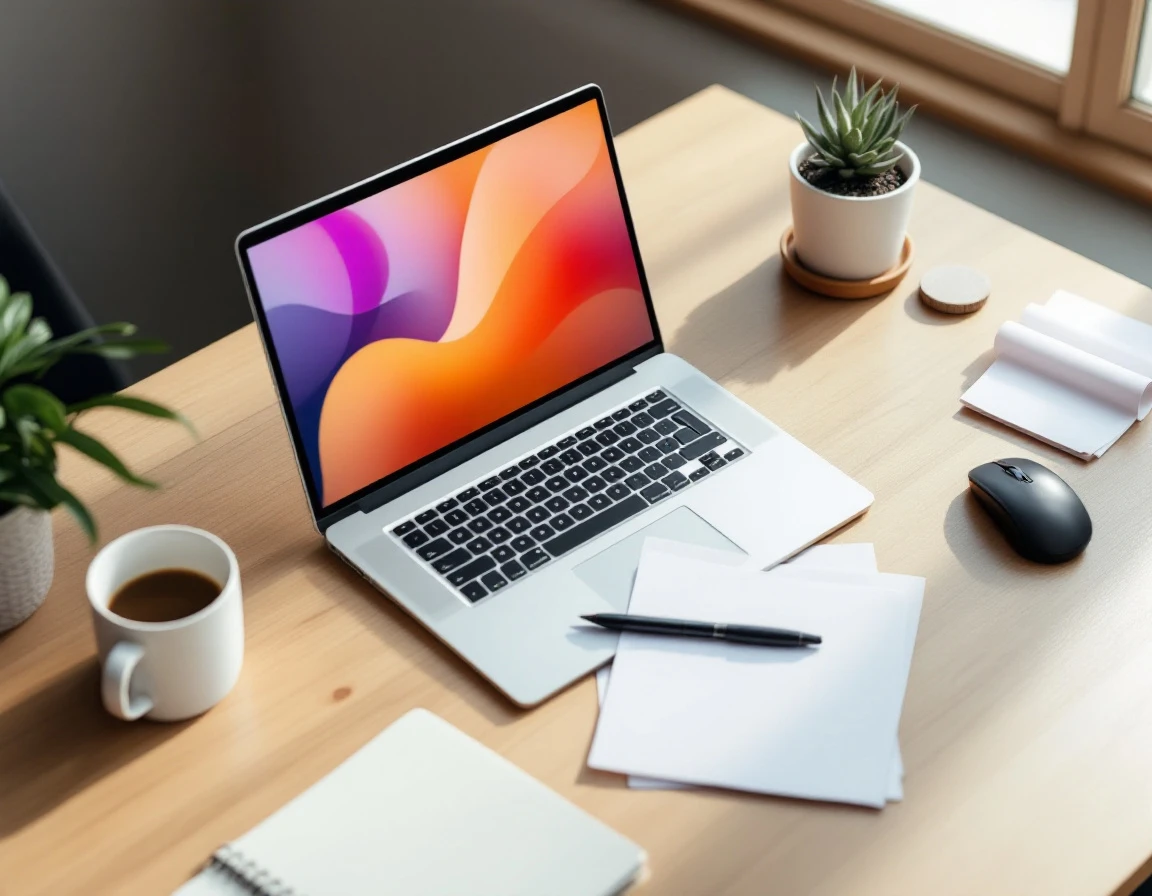 Clean workspace with laptop and minimal desk accessories for digital marketing strategy planning