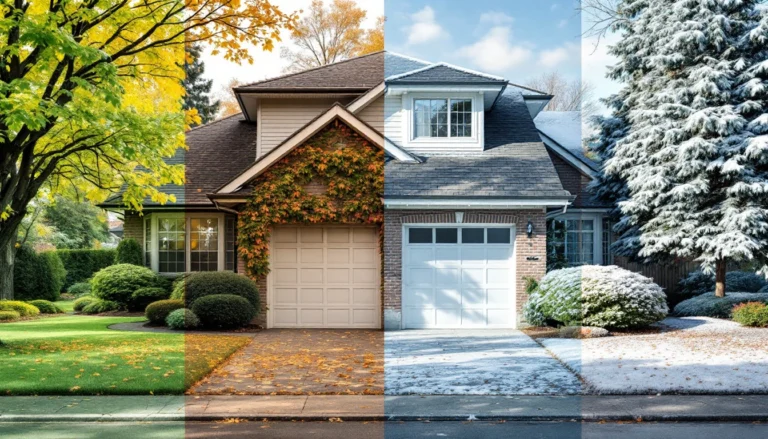 Residential home showing professional landscaping maintained through spring, summer, fall, and winter seasons