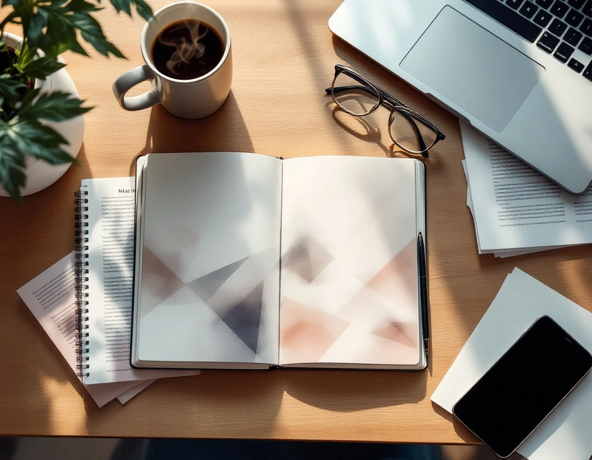 Professional workspace with notebook, laptop, and coffee showing SEO audit preparation materials