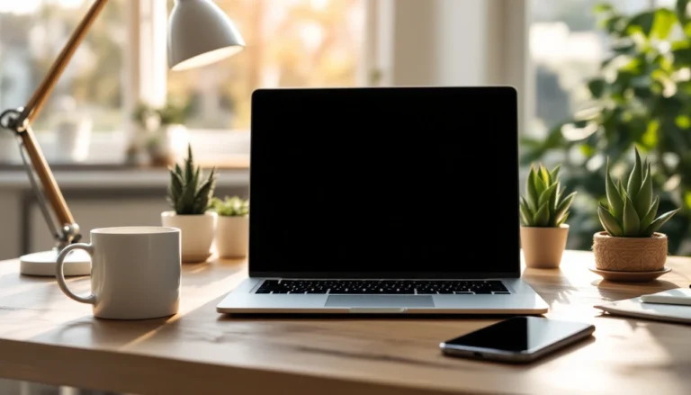 Clean workspace with laptop and coffee showing professional business environment for direct traffic strategies
