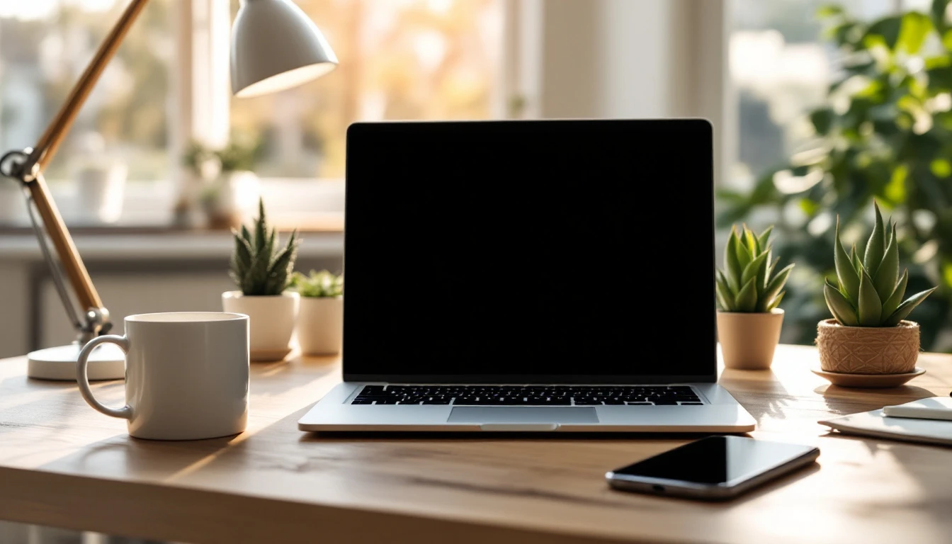 Clean workspace with laptop and coffee showing professional business environment for direct traffic strategies