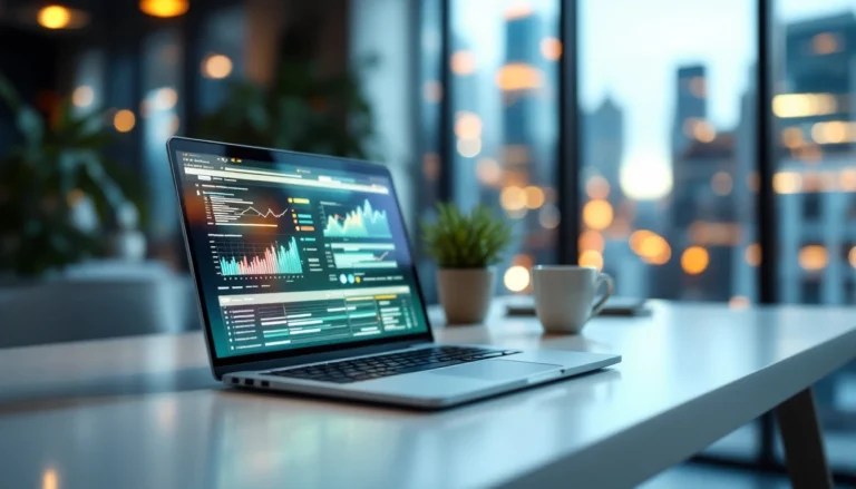 Modern office workspace with laptop and natural lighting representing automated content creation technology